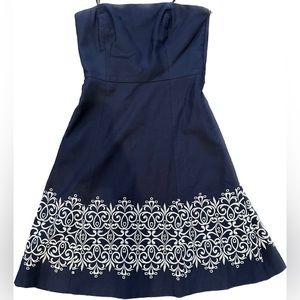 Ann Taylor Loft: Blue Textured Fit & Flare Dress | Silkroll